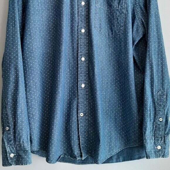 AE 100% Cotton Classic Fit Button Down Shirt Chambray Blue Polka-Dot Men's Sz XL - Picture 4 of 12